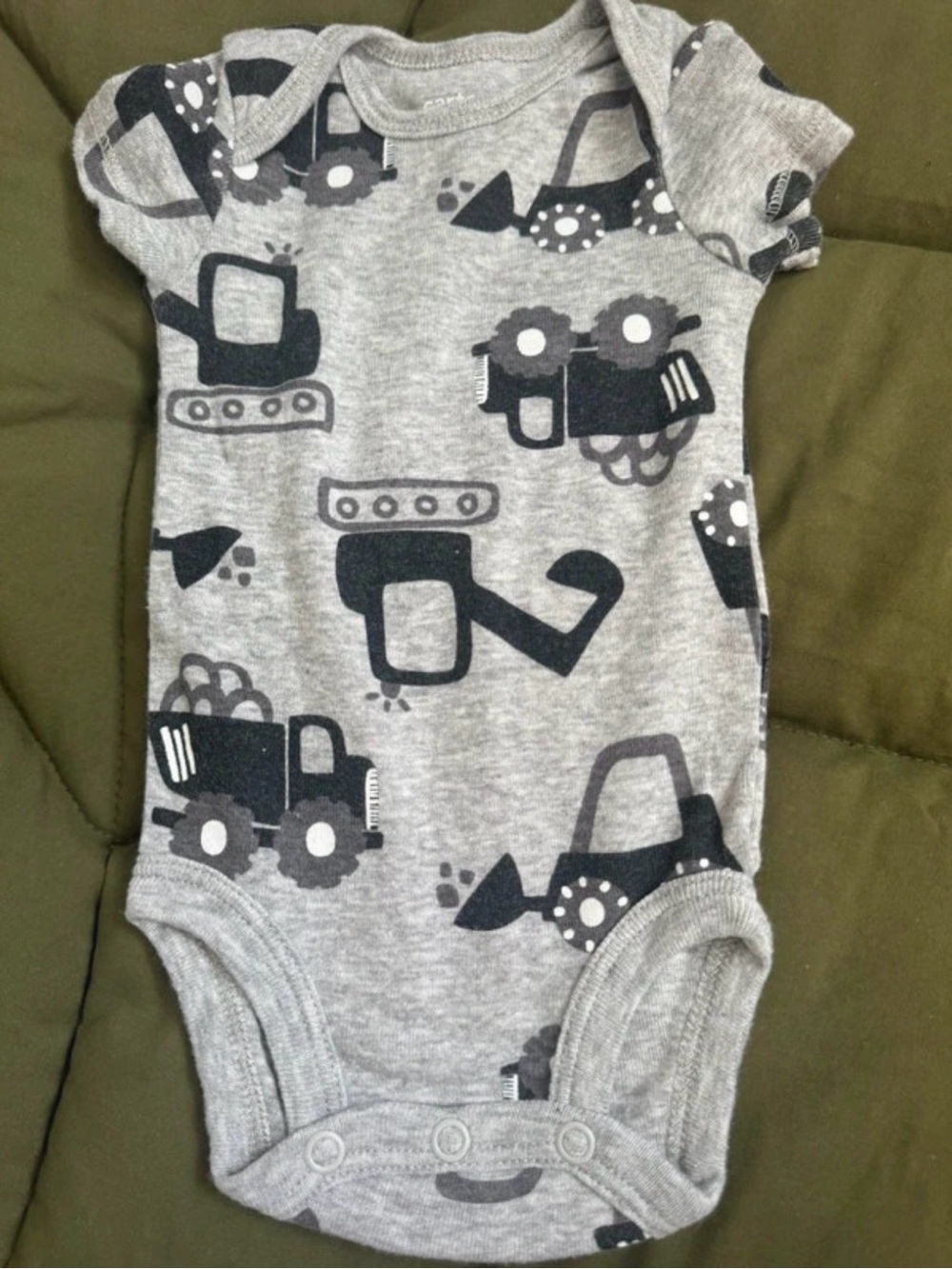 Baby Grey Construction Truck One-Piece Bodysuit